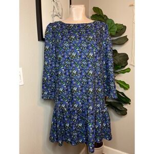 Free People The Avenue Mini Dress Blue Floral Drop Waist Open Back Large